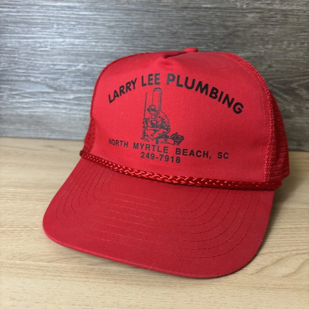 Vintage Larry Lee Plumbing Hat Cap Snap Back Mesh Trucker Advertising Mens 80s